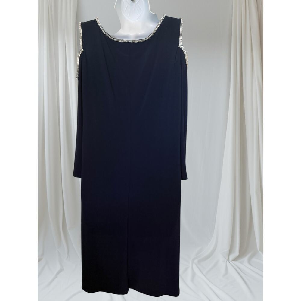 MSK Navy Rhinestone Cold Shoulder Cape Dress Keyhole L Formal - Picture 4 of 6